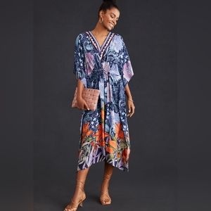 Anthropologie bl nk v neck kaftan boho dress floral oversized tunic one size